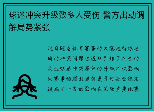 球迷冲突升级致多人受伤 警方出动调解局势紧张